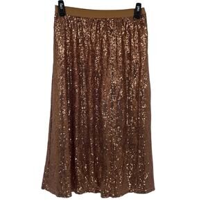 DR2 By Daniel Rainn Sequin ALine Midi Skirt Copper Rose Lined Elastic Small NWOT
